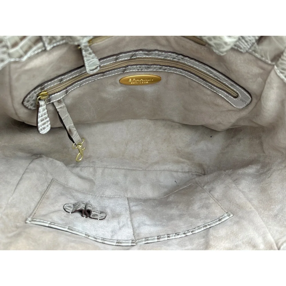 Brahmin Melbourne Duxbury Satchel Sand Shell Croc Embossed Leather Tote Bag